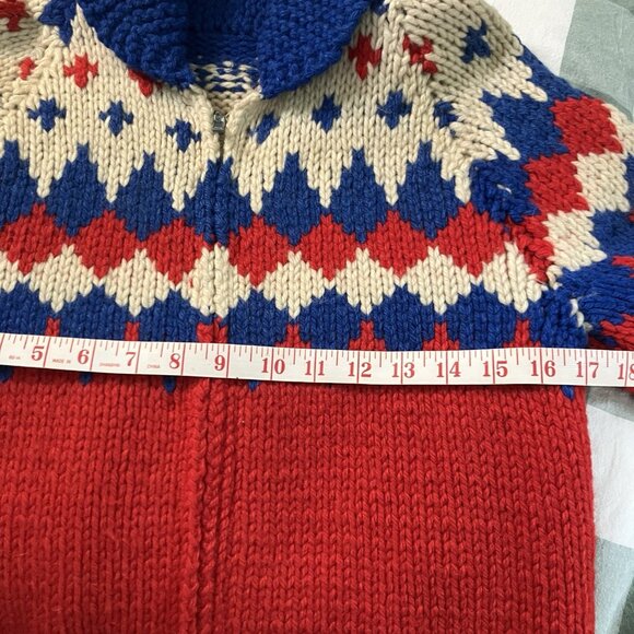 Vintage Handmade Cowichan Cardigan Sweater Kids Youth Geometric Fair Isle Wool - Picture 4 of 6